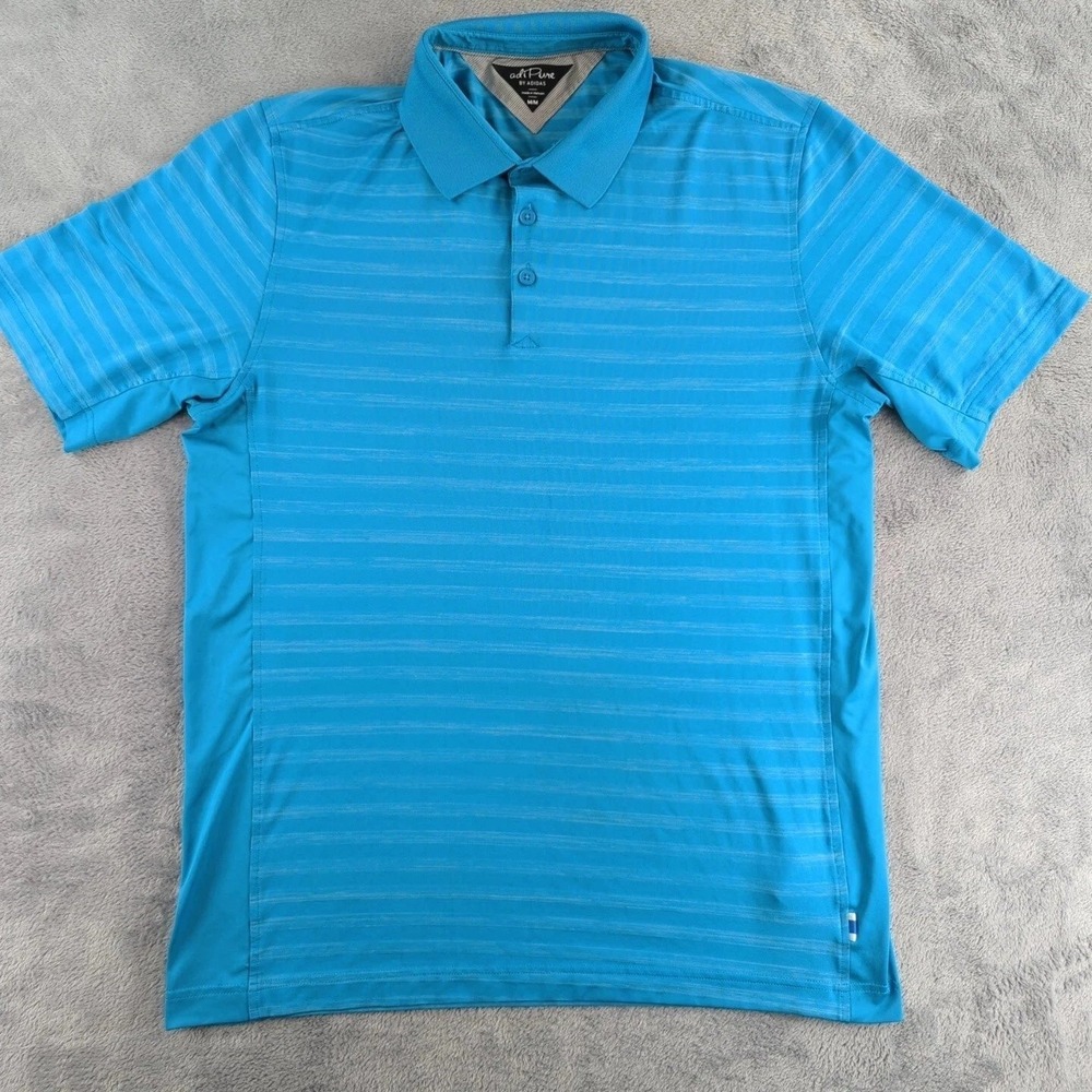 Adidas adiPure Polo‎ Shirt Mens Medium Blue Golf Stretch Striped Performance
